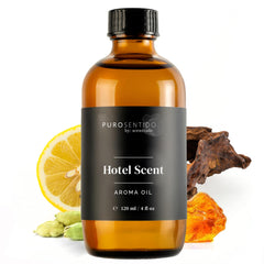 PuroSentido Hotel Scent oil bottle pour creates warm, welcoming ambiance.