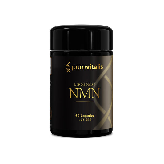 PUROVITALIS Liposomal NMN bottle front view shows packaging for daily energy support.