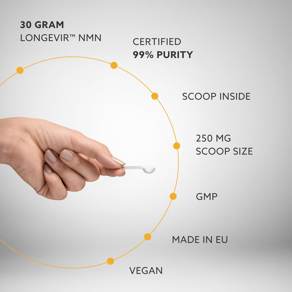 PUROVITALIS NMN powder produced in a GMP-certified European facility.