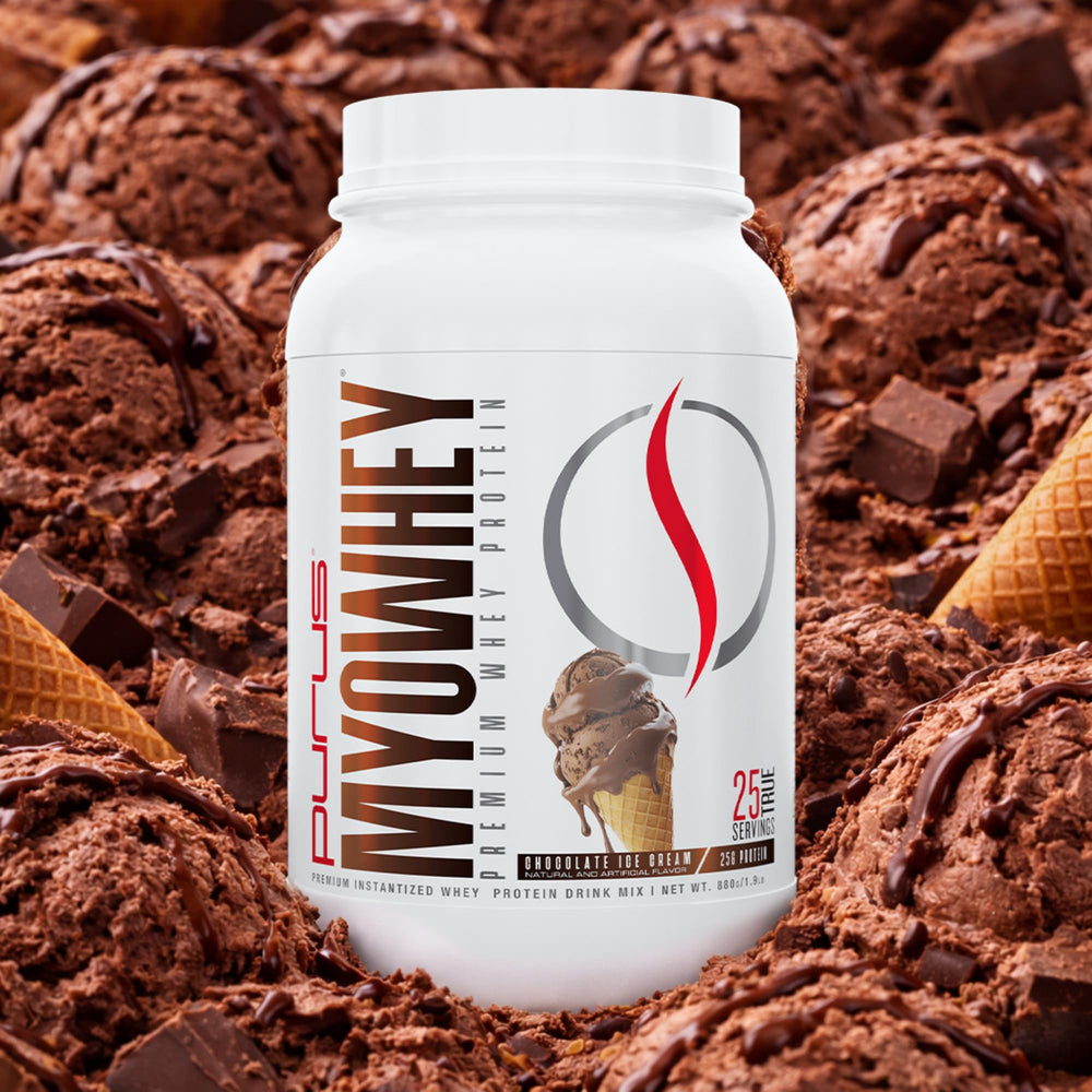 Purus Labs MyoWhey travel-friendly tub with 25 servings