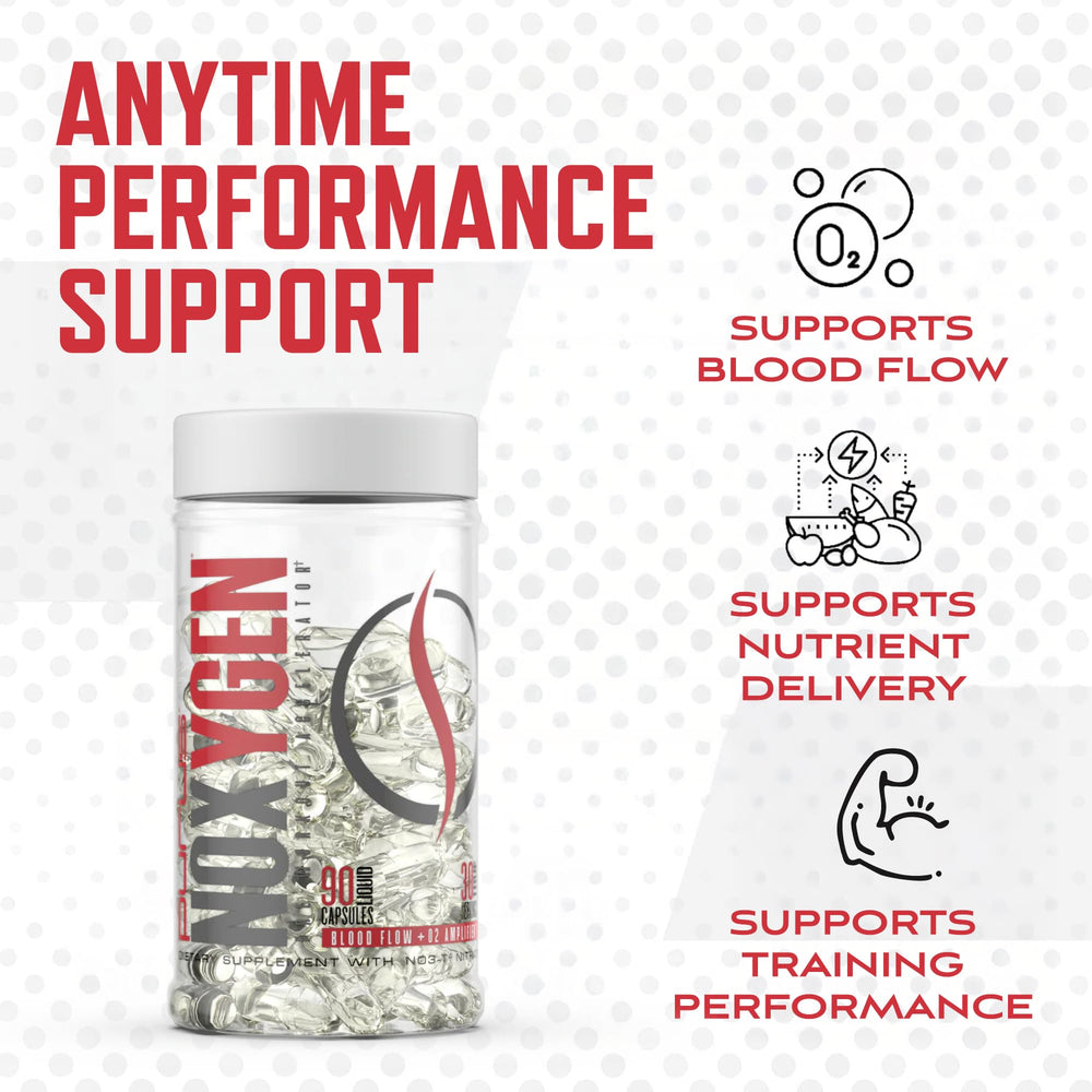 Purus Labs NOXygen packaging display shows 30 servings per bottle.