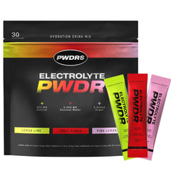 PWDRS Electrolytes packets on the go for quick hydration during workouts.
