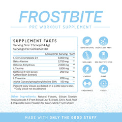 PWDRS Frostbite ingredients label showcases natural components for pumps