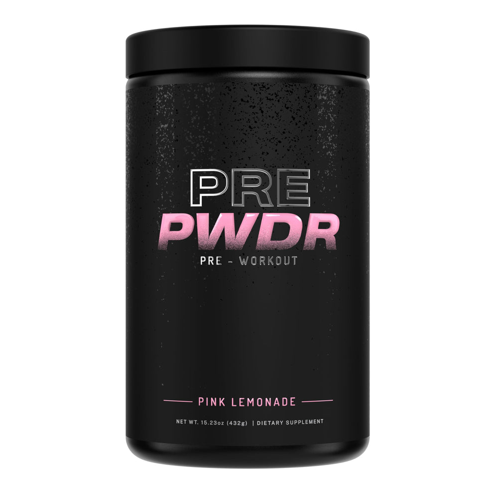 PWDRS Pre-Workout Pink Lemonade tub ready to mix for daily workouts