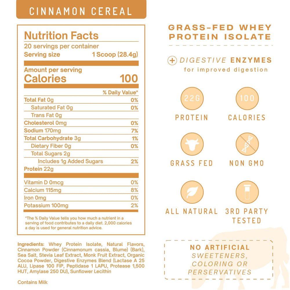 PWDRS Cinnamon Cereal packaging emphasizes gluten-free and non-GMO credentials