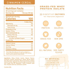 PWDRS Cinnamon Cereal packaging emphasizes gluten-free and non-GMO credentials