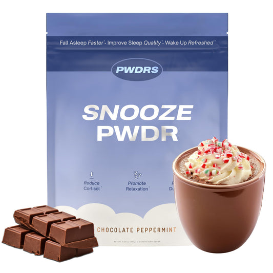 PWDRS Snooze packaging signals all-natural sleep support for a relaxing night.