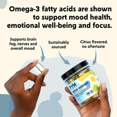 Gluten-free and Non-GMO PYM omega-3 capsules for purity.
