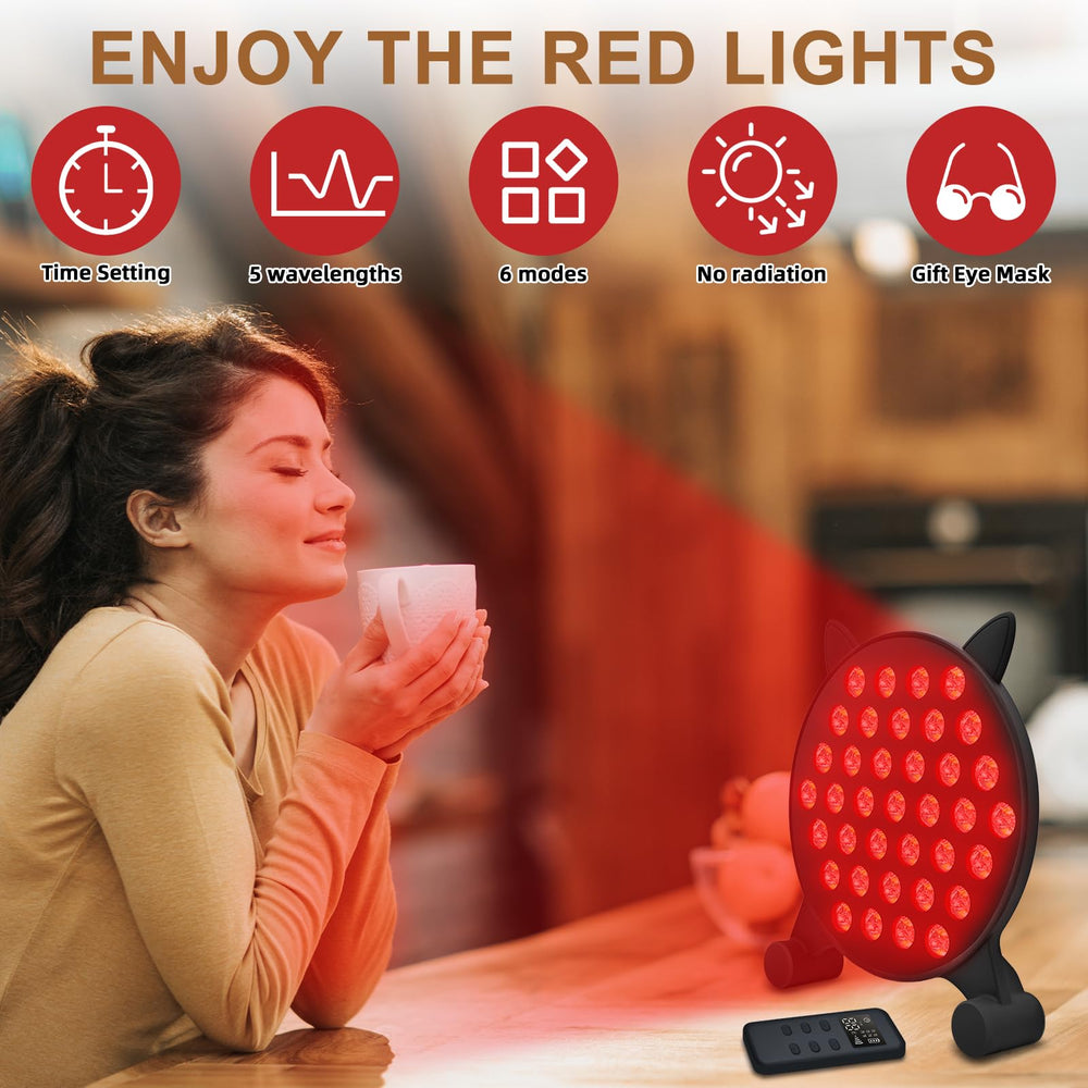 QEMAUUA Cat-Face Red Light Lamp panel close-up showing LED array for home use