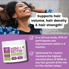 Qhemet Biologics MSM Biotin shake-ready mix beside water for daily routine.