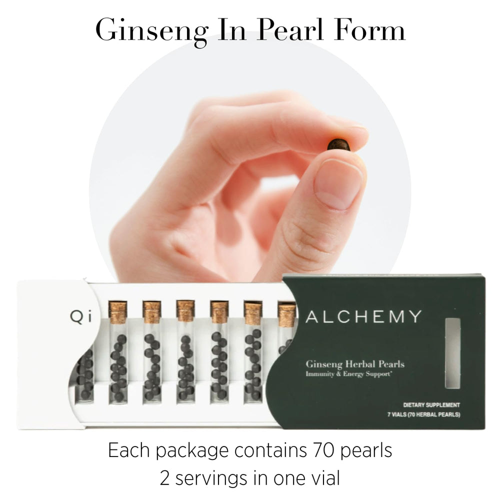 Qi ALCHEMY ginseng ingredients closeup shows high-quality adaptogens.