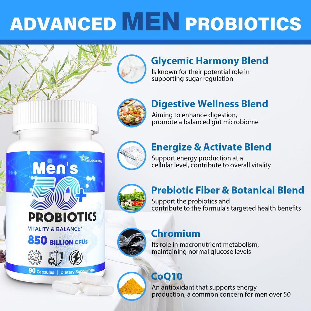 QIVERNAMY Probiotics for Men 50+ CoQ10 pill for energy-related wellness