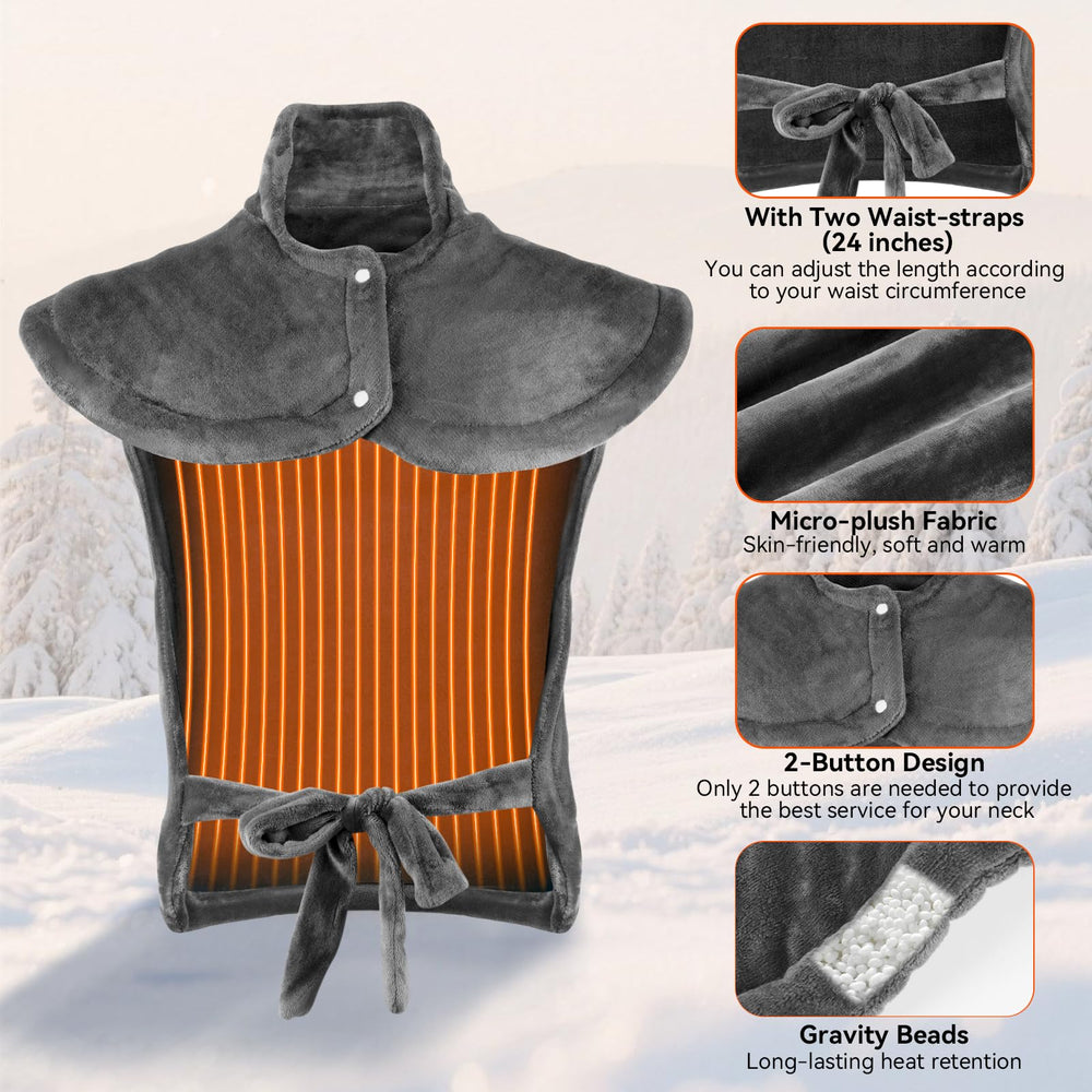 Qoosea neck-shoulders-back wrap-fit showing snug, customizable fit.