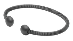QRAY Gun Metal Deluxe bracelet close-up shows C-shaped terminals for comfortable daily wear.
