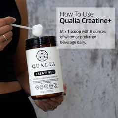 Qualia Creatine branded packaging displayed on a shelf for premium appeal.