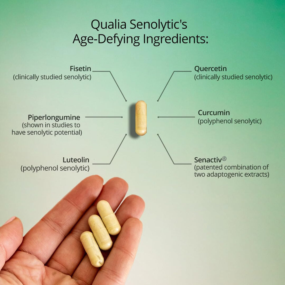 Qualia Life Sciences Senolytic Ultimate tablet lineup for daily dosing.