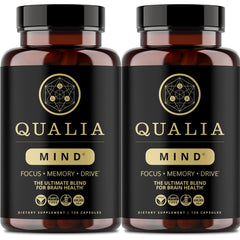 Qualia Mind bottle front with capsules visible for sharper focus and motivation