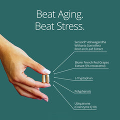 Qualia Mitochondria+ bottle with Resveratrol emphasis for healthy aging.