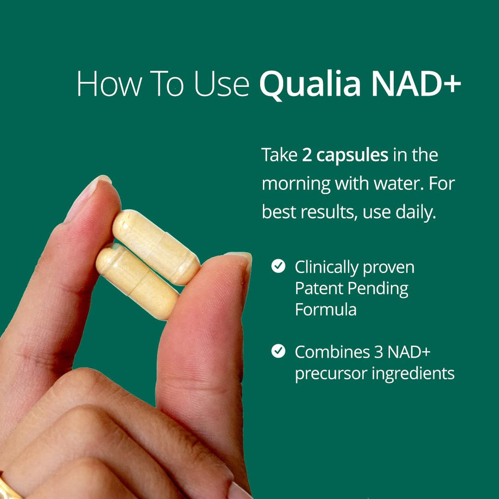 Qualia NAD supplement with B vitamin complex visual for metabolism support