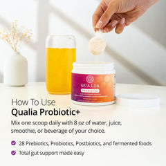 Qualia Probiotic digestive comfort scene suggests soothing relief