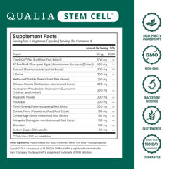 Qualia Stem Cell ingredient label highlights ethically sourced components.