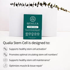 Qualia Stem Cell packaging on a modern kitchen counter for easy access.