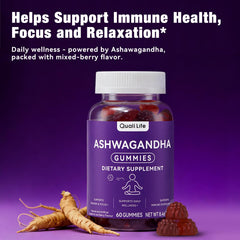 QualiLife Cranberry-Chaste Tree-Ashwagandha gummies packaging highlights plant-based wellness