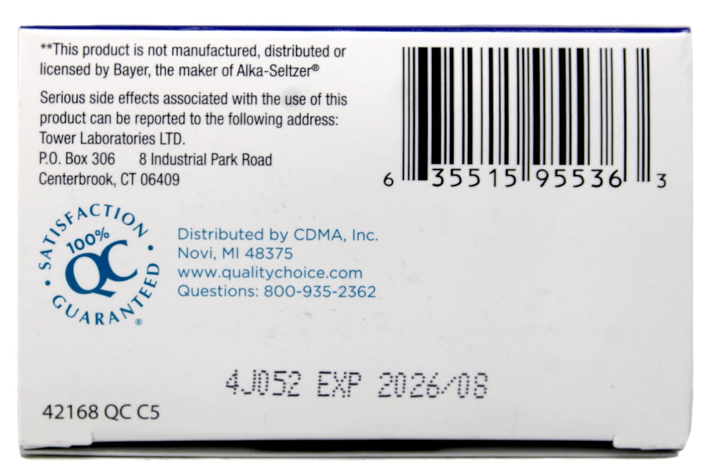 Quality Choice 36-count four-pack packaging for extended relief.