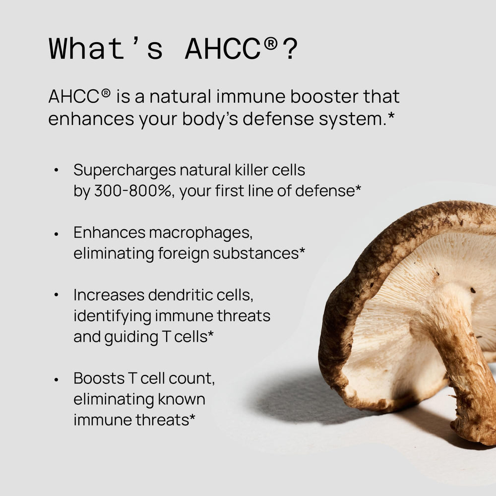 Kinoko Gold AHCC bottle on a clean desk lifestyle-friendly.