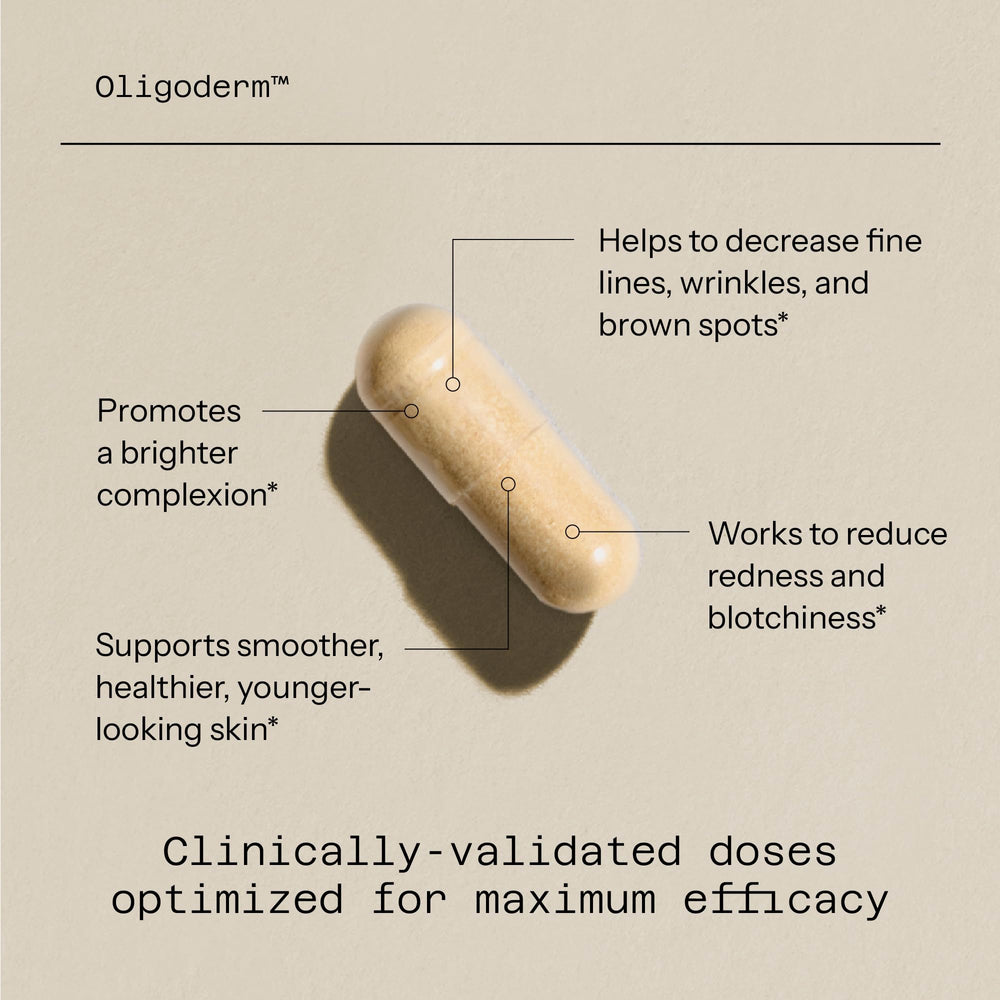 Quality of Life Oligoderm capsules pack represents vegan, convenient daily skin support.