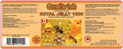 QUALITYLAB Royal Jelly capsules close-up, showing 100 softgels in a secure container.