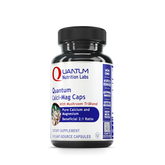 Quantum Nutrition Calci-Mag Caps bottle for daily calcium and magnesium support for bones.