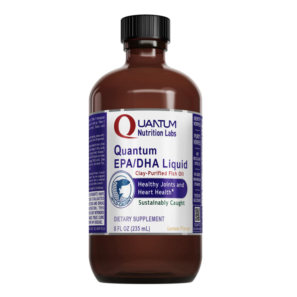 Quantum Nutrition EPA/DHA liquid bottle pour with lemon flavor for daily heart and brain support
