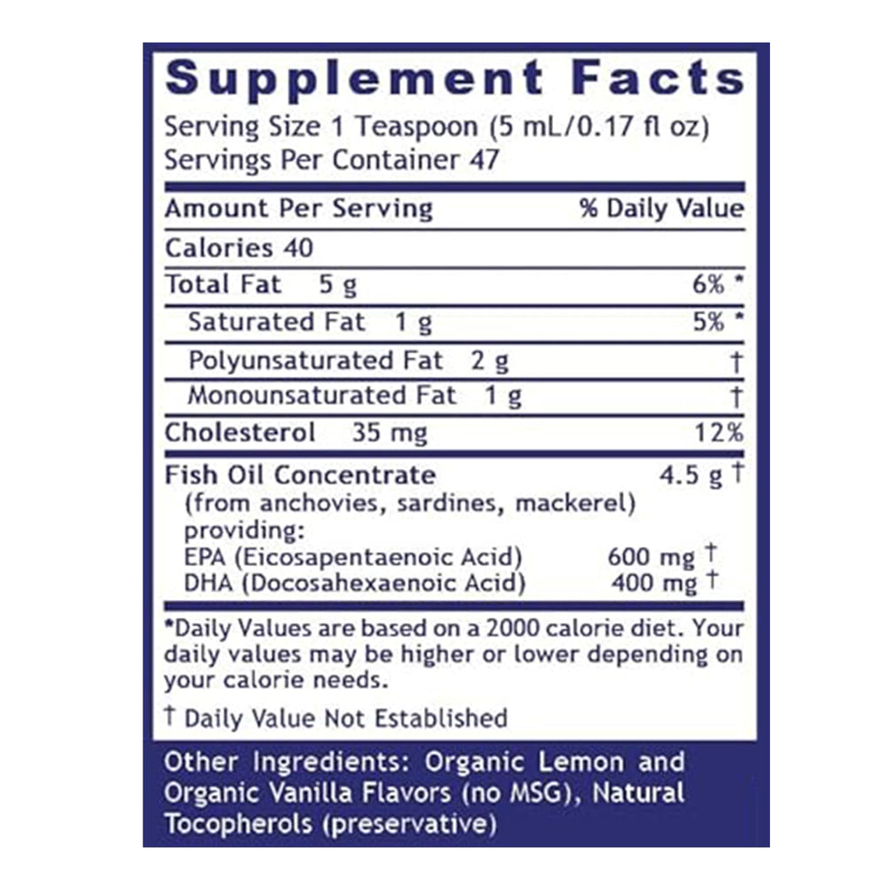 Quantum Nutrition EPA/DHA liquid glass bottle highlighting purity and freshness preservation