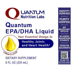 Quantum Nutrition EPA/DHA lemon flavor label emphasizing kid-friendly taste and dosing