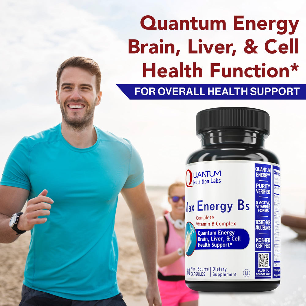 Quantum Nutrition Labs Max Energy Bs label highlights ingredients and methylated B vitamins