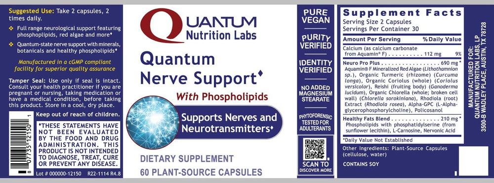 Quantum Nutrition Labs Nerve Support packaging protects potency with Violite technology