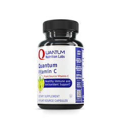 Quantum Nutrition Labs Quantum Vitamin C bottle with organic whole-food source for daily use.