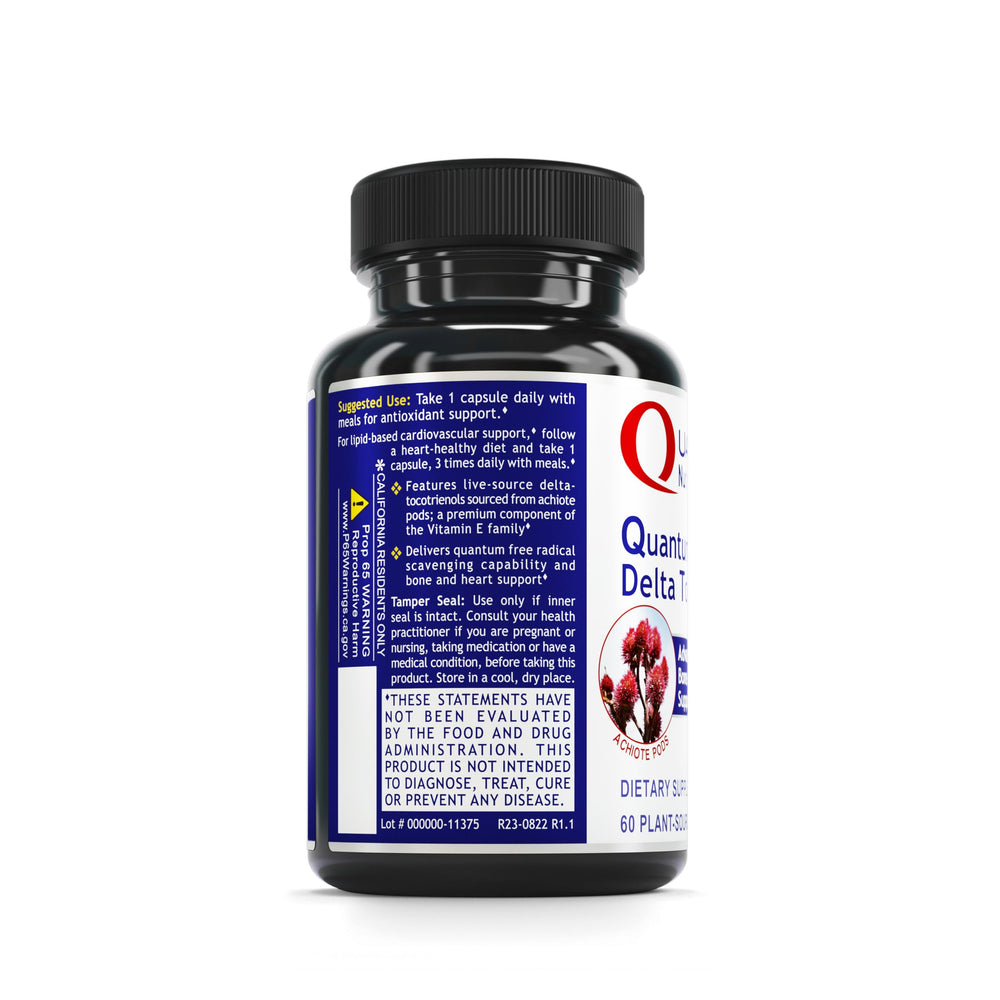 Quantum Nutrition QNL Delta Tocotrienol label and packaging promoting liver and bone health.