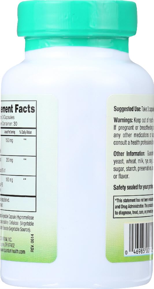 Quantum Super Immune Capsules bottle side label with L-Lysine, astragalus, olive leaf.
