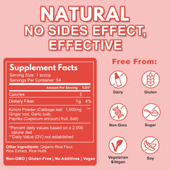 QUBIT Kimchi Supplement back label details live probiotics for digestion.