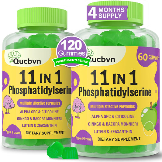 Qucbvn phosphatidylserine 600mg gummies bottle supports daily focus and mental clarity.
