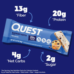 Unwrapped Quest Blueberry Muffin Bar ready for post-workout refuel.