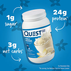 Quest Nutrition vanilla milkshake scoop showing convenient portioning for quick protein boosts