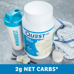 Quest Nutrition vanilla milkshake shake glass reveals creamy texture with low sugar