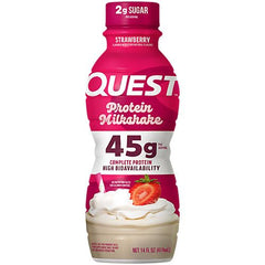 Quest Strawberry Protein Shake 12-count box on shelf.