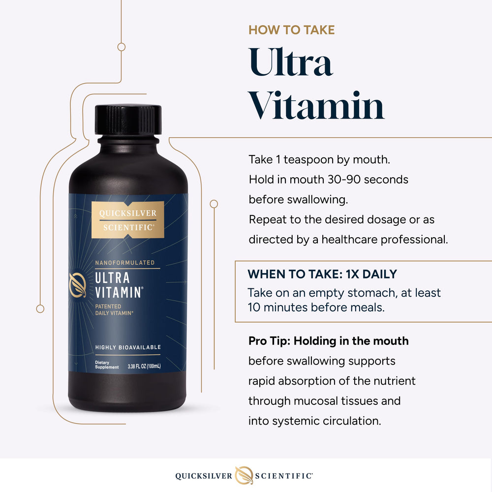 Quicksilver Liposomal Ultra Vitamin bottle beside milk thistle and TMG hints at liver support.