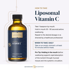 Quicksilver liposomal vitamin C bottle with vegan, non-GMO formulation