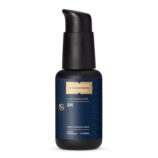 Quicksilver Scientific Nanoemulsified DIM bottle with high absorption liquid formula.