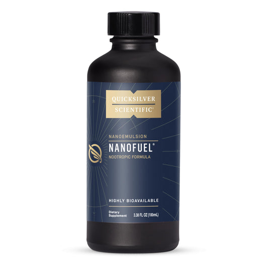 Quicksilver NanoFuel bottle front showing energy and focus support